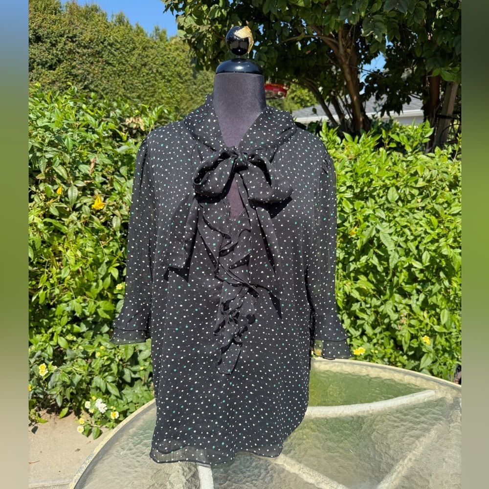 Marc Cain Tie Neck Ruffle Sleeve Polka Dot Blouse - size N5 (12)